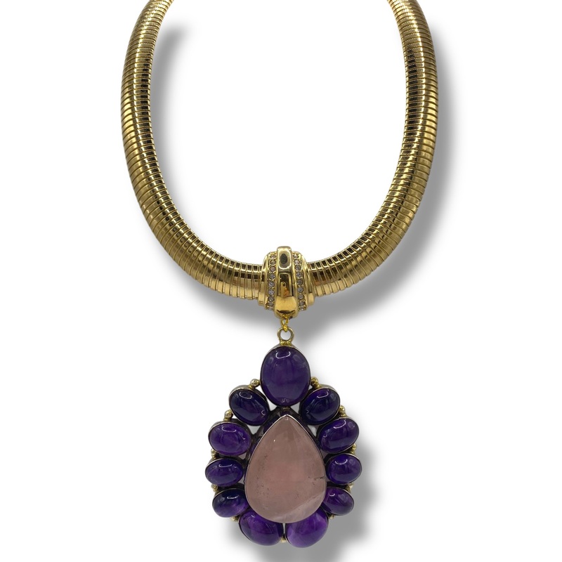 Made in the Deep South 1970s Rose Quartz & Amethyst 1970s Collar Necklace