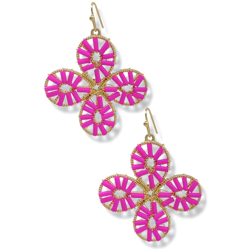 On Your Mind Hot Pink Flower Drop Earrings