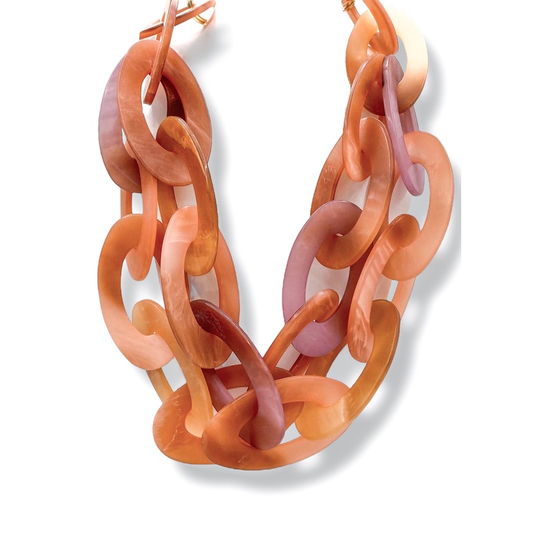 Out In The Open Coral Oval Link Layer Necklace