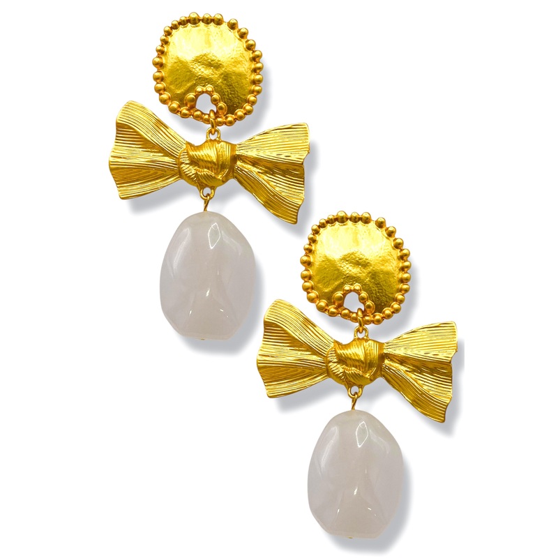 Sophie Ivory Ribbon Oval Drop Earrings – FINAL SALE