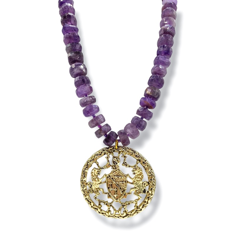 Made In The Deep South 1970s Brooch And Amethyst Bead Necklace