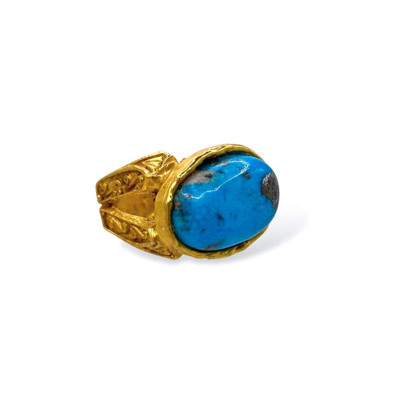Made In The Deep South 1970s Turquoise 18kt Plated Ring Size 6
