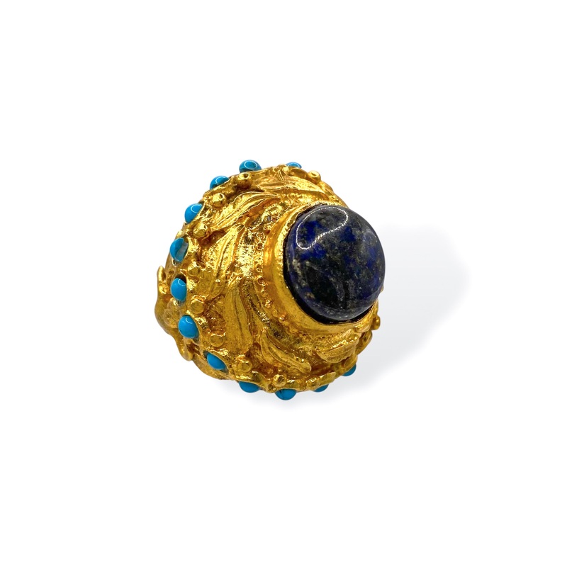 Made In The Deep South 1970s Turquoise & Labradorite 18kt Plated Ring Size 8.5