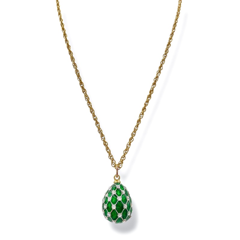 Made In The Deep South 1980s Sterling Enamel Egg Necklace