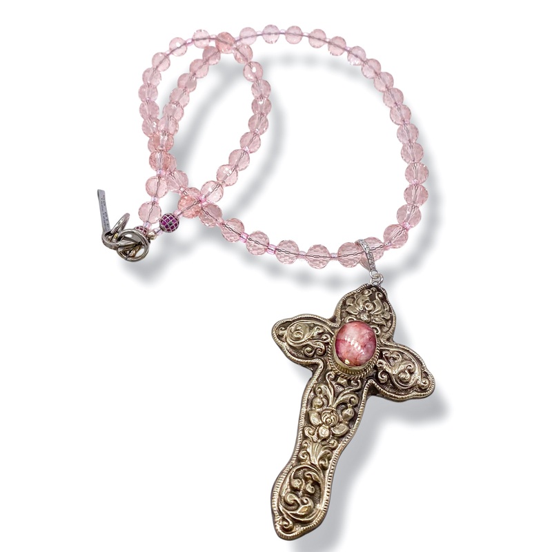 Rockstar In Rome Long Pink Cross Necklace