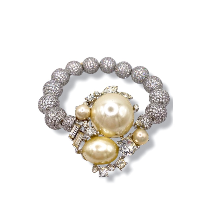 Rockstar In Rome Pearl Brooch Pave Bracelet