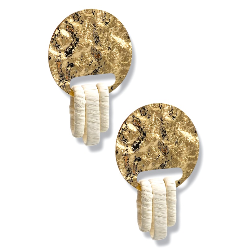 Meg Statement Disk Earrings|Ivory/Gold