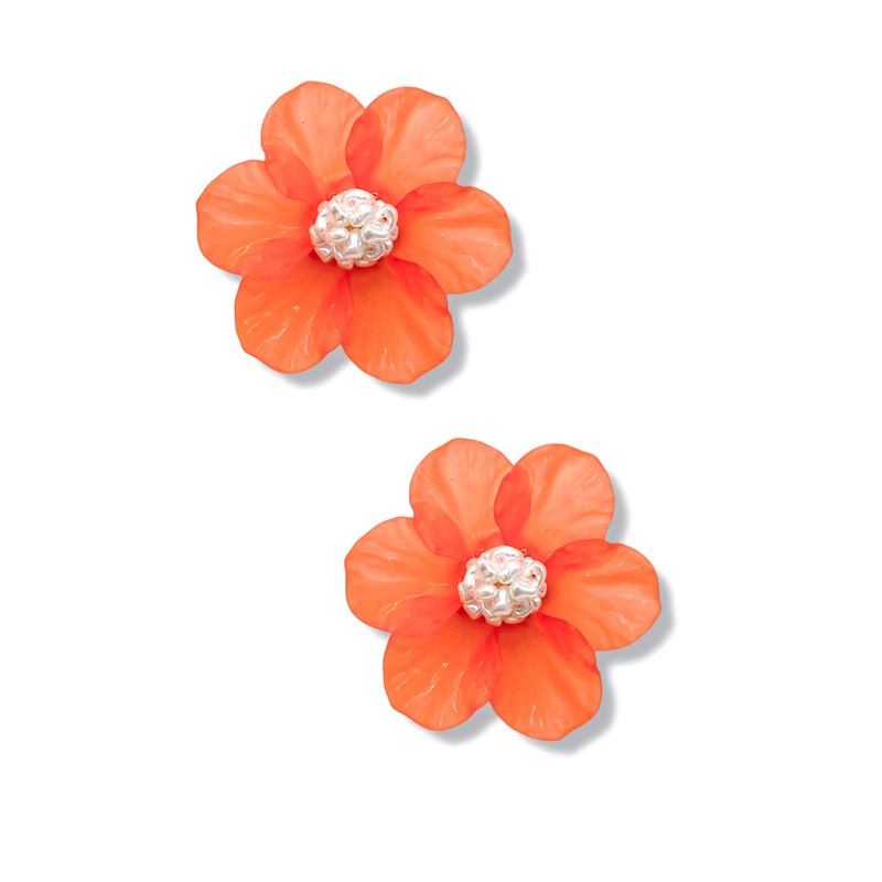 Throwing Petals Orange Flower & Pearl Earrings – FINAL SALE