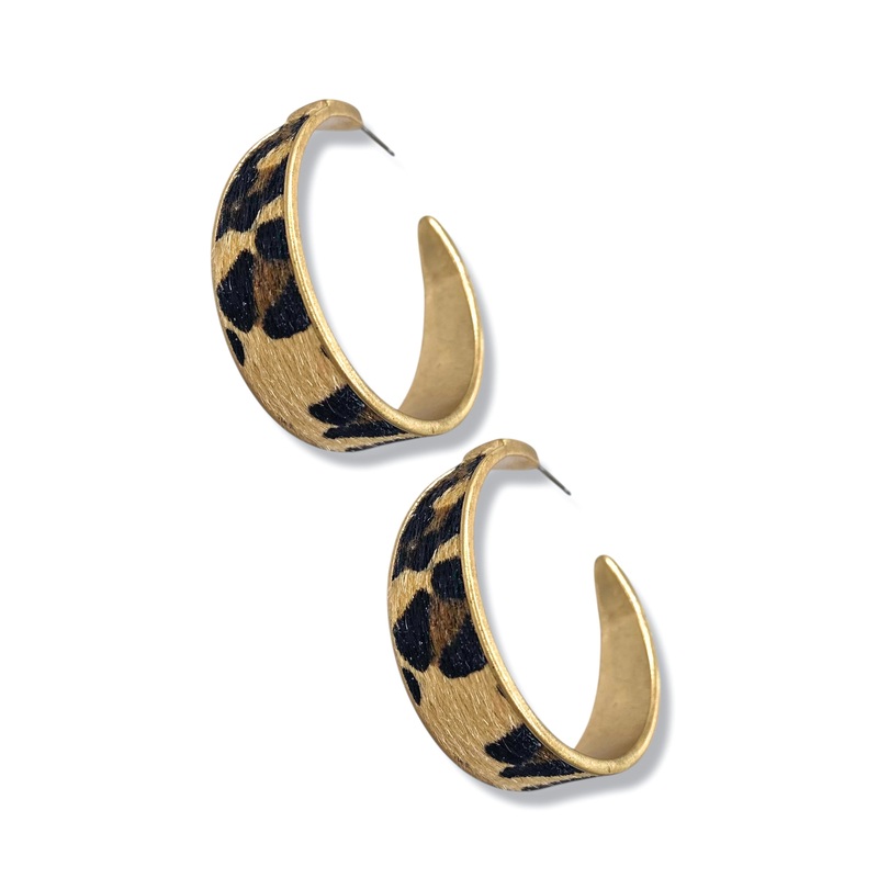 Jessica Beige Leopard Hoop Earrings