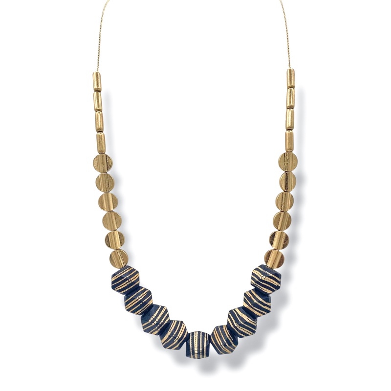 Levi Black Wood & Metal Disc Necklace *Final Sale*