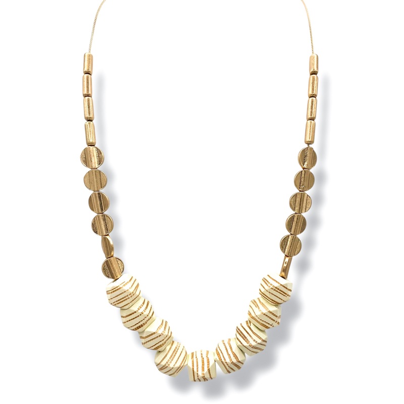 Levi Cream Wood & Metal Disc Necklace *Final Sale*