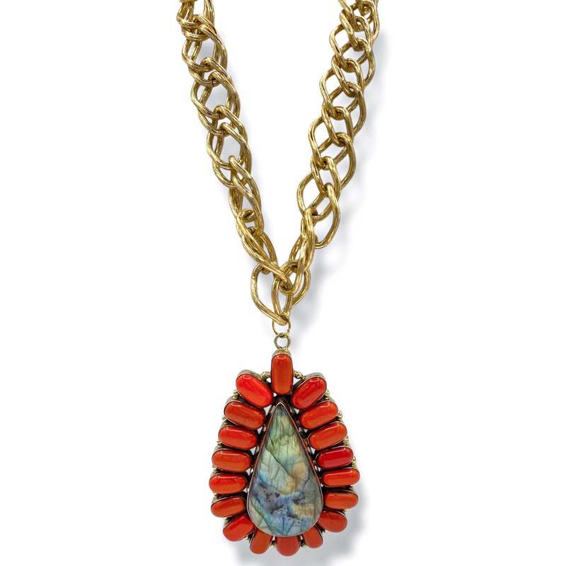 Made In The Deep South 1960s Labradorite & Coral Necklace