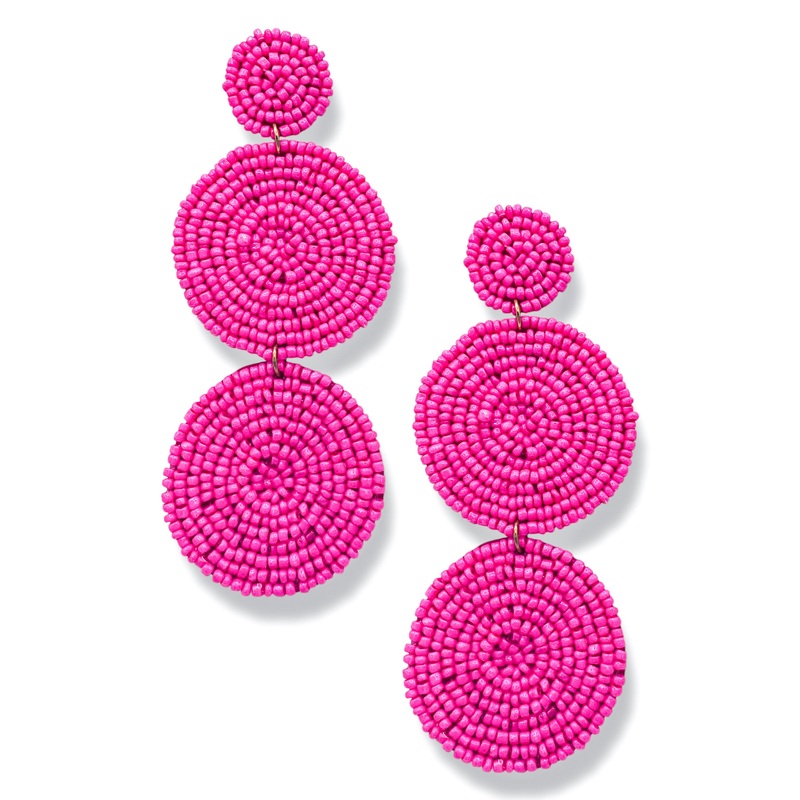 Make It Rain Fuchsia Seed Bead Disk Earrings *Final Sale*