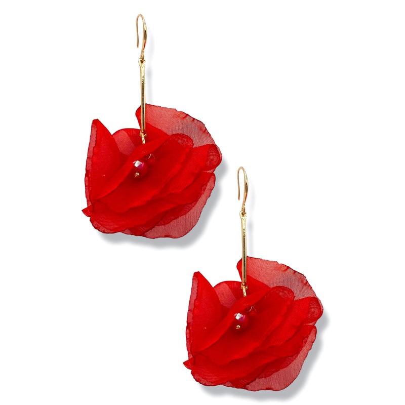 Sherri Red Chiffon Flower Earrings