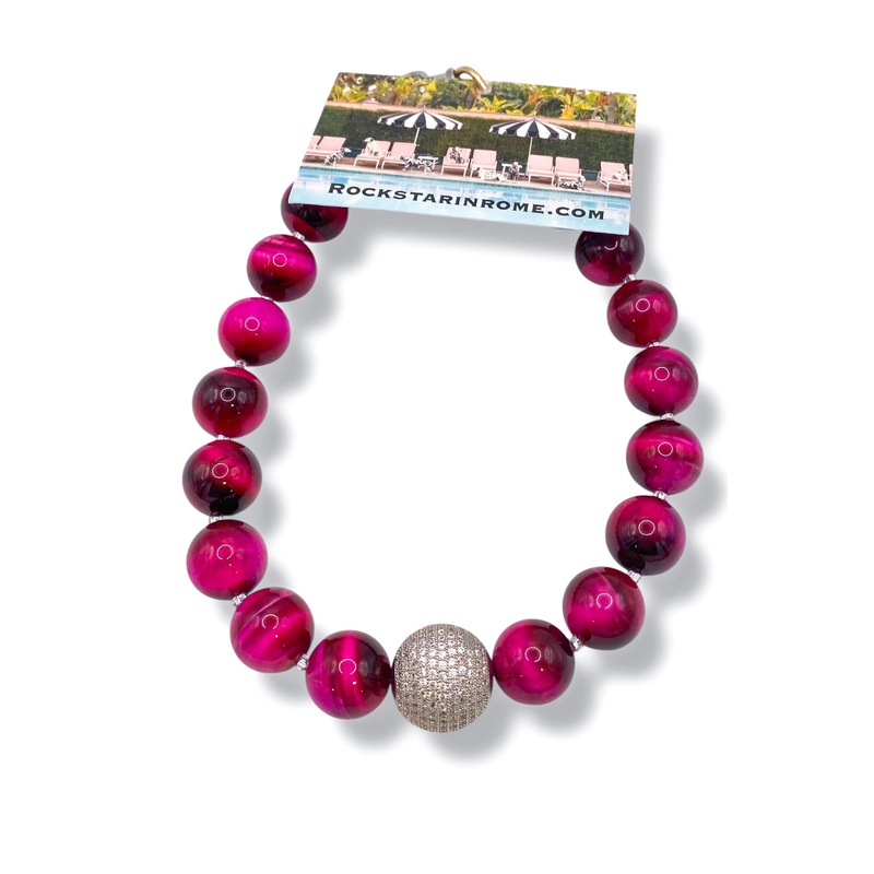 Rockstar In Rome Hot Pink Choker Necklace