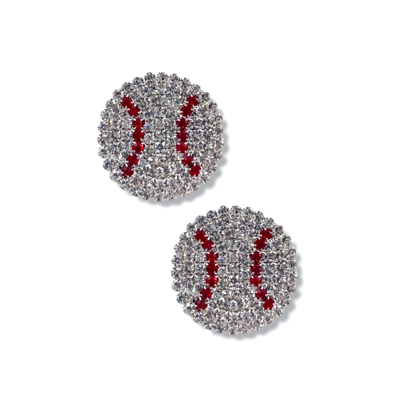 Game Ball Crystal Baseball Stud Earrings