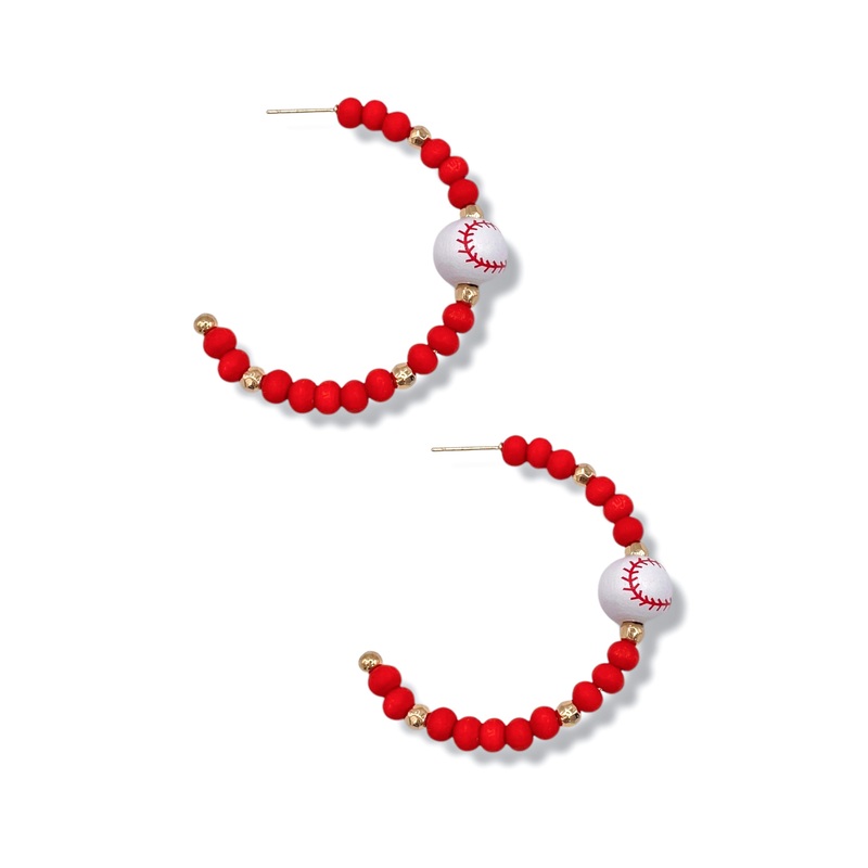 Gameday Ready Wood Ball Hoop Earrings