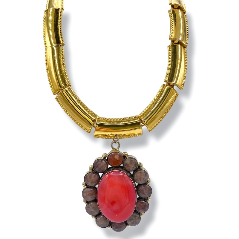 Made In the Deep South 1970s Cherry Quartz & Agate 1960s Necklace