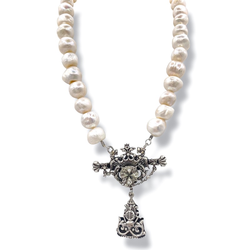 Made In The Deep South 1970s Kirk’s Folly Watch Fob Baroque Pearl Necklace