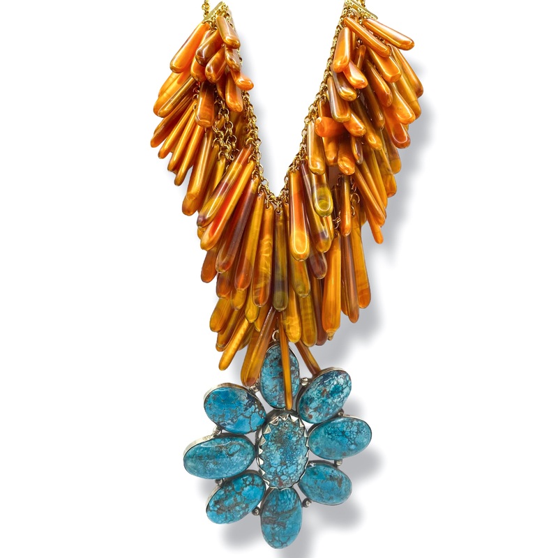 Made In The Deep South 1970s Turquoise Pendant 1980s Lucite Necklace