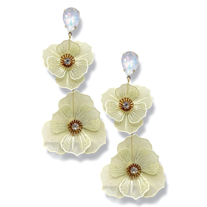 Maisie Flower Earrings|Ivory/White Opal
