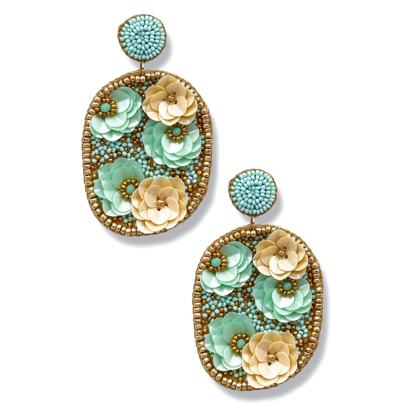Myra Flower Beaded Earrings|Mint
