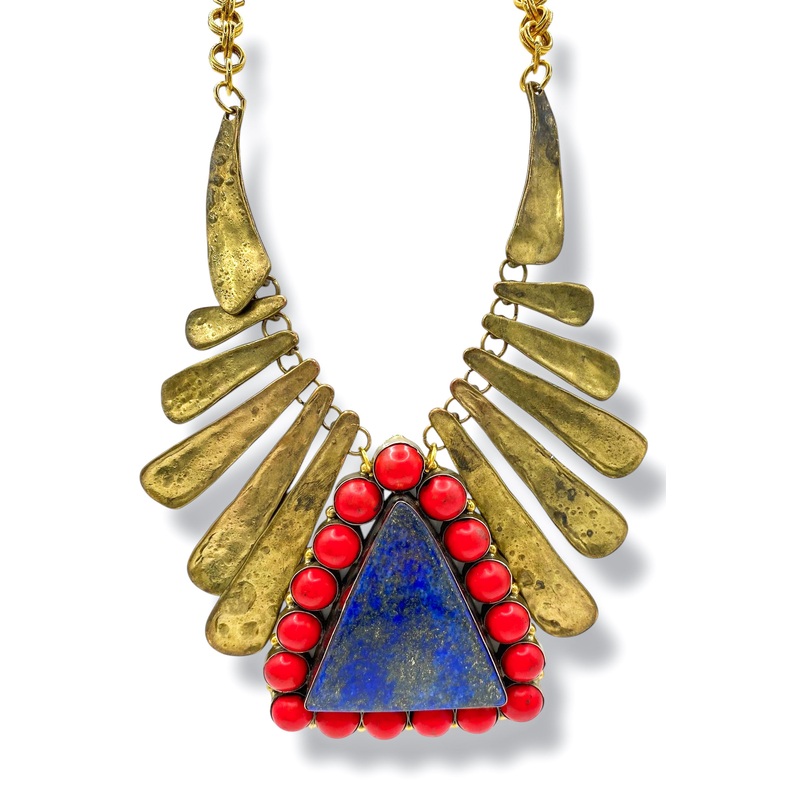 Made In The Deep South 1960s Lapis & Coral Pendant 1960s Necklace