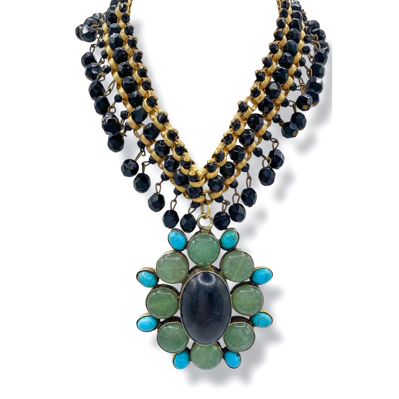 Made In The Deep South 1970s Horn Jade & Turquoise 1940s Necklace