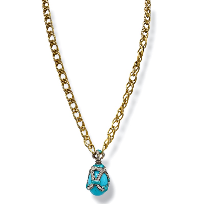 Made In The Deep South 1980s Enamel Egg 1960s Chain Necklace