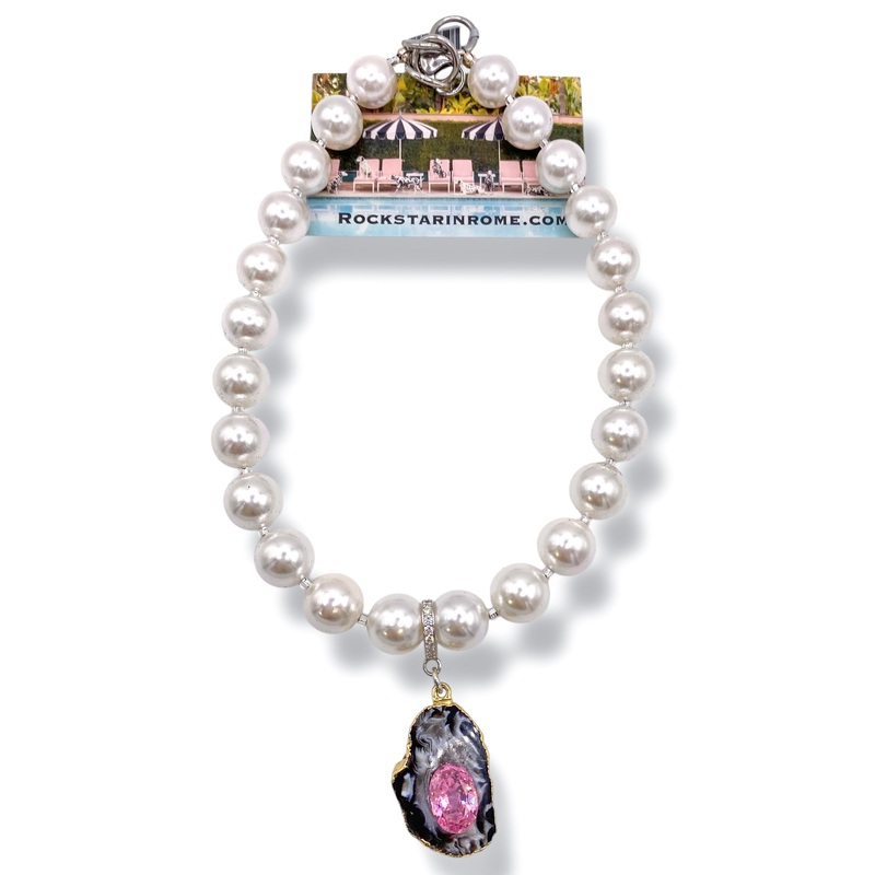 Rockstar In Rome Pearl w/ Agate Pendant Necklace