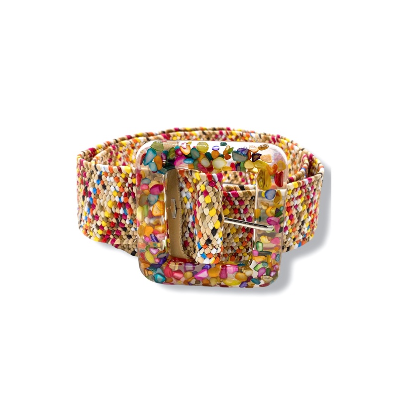 Throwing The Fetti Buckle Rattan Belt