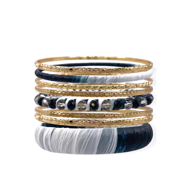 Back To Me Multi Bangle Set|Black/White