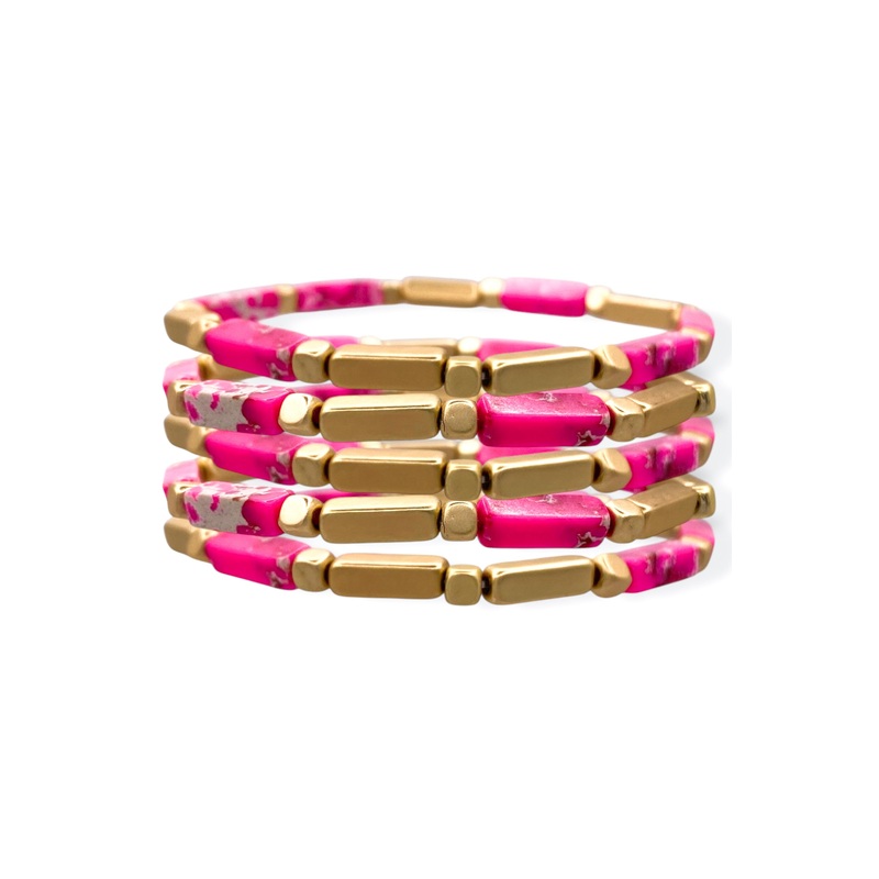 Be Back Soon Pink Beaded Bracelet Set
