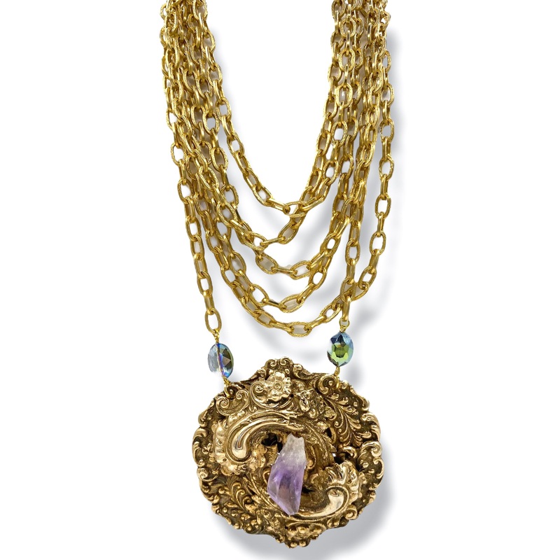 Made In The Deep South Amethyst Stone Late 1800s Sash Buckle 1960s Necklace