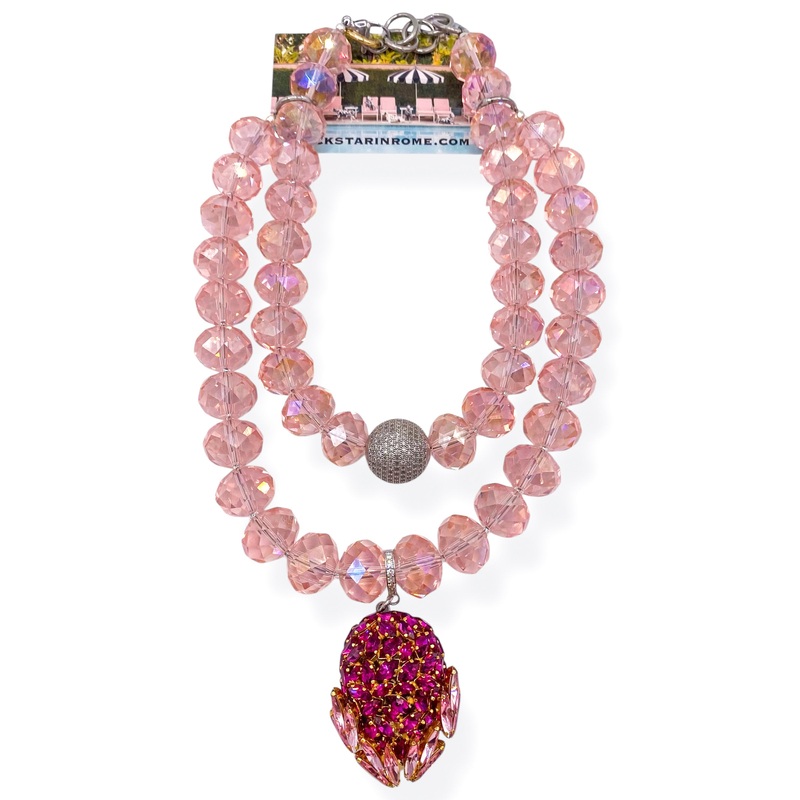 Rockstar In Rome Double Pink Crystal Necklace