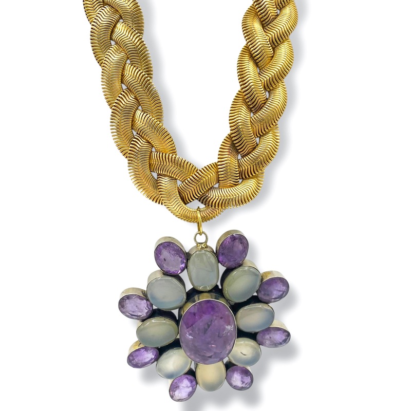 Made In The Deep South 1970s Amethyst & Moonstone Pendant 1970s Necklace