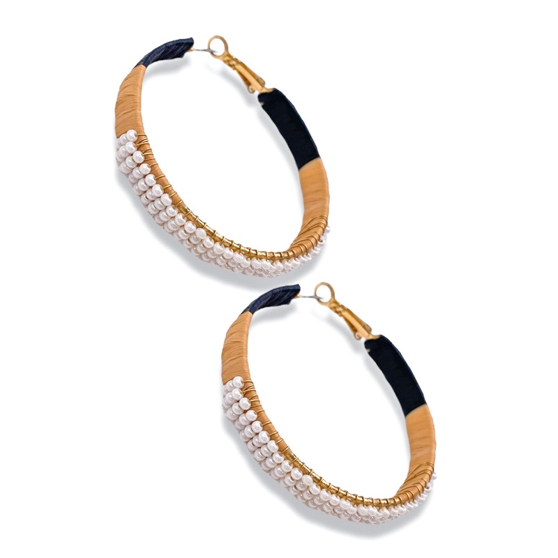 Setting Back Beaded Raffia Hoop Earrings