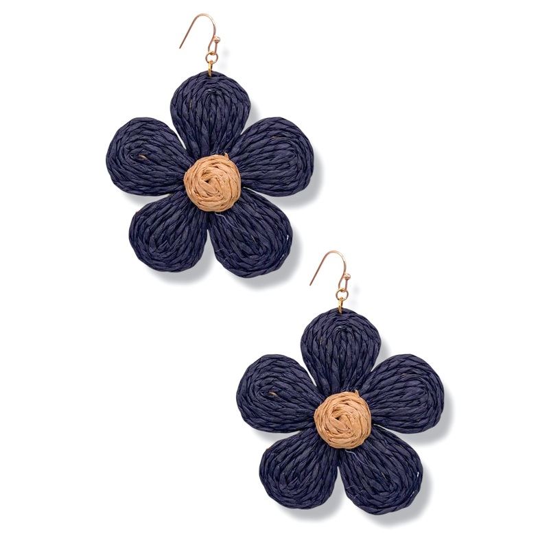 Flower Child Black Raffia Flower Earrings