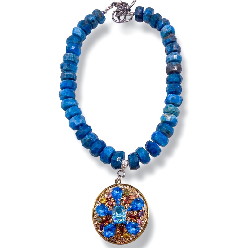 Rockstar In Rome Blue Quartz Brooch Apatite Stone Necklace