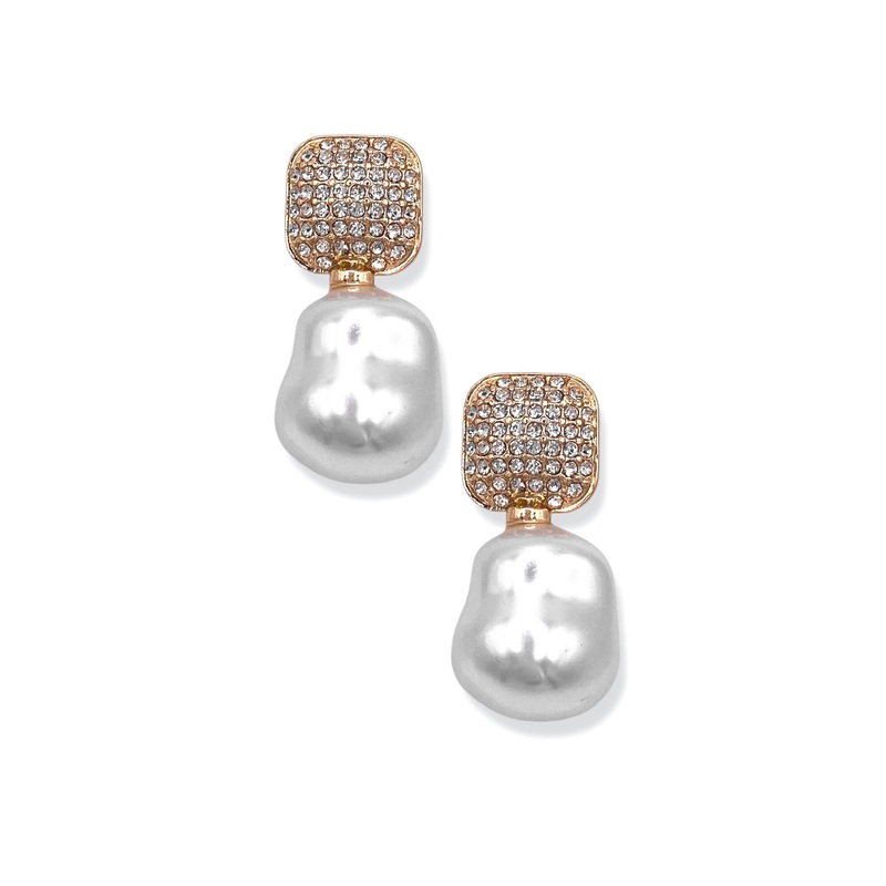 High Standards Gold Pave and Pearl Earrings