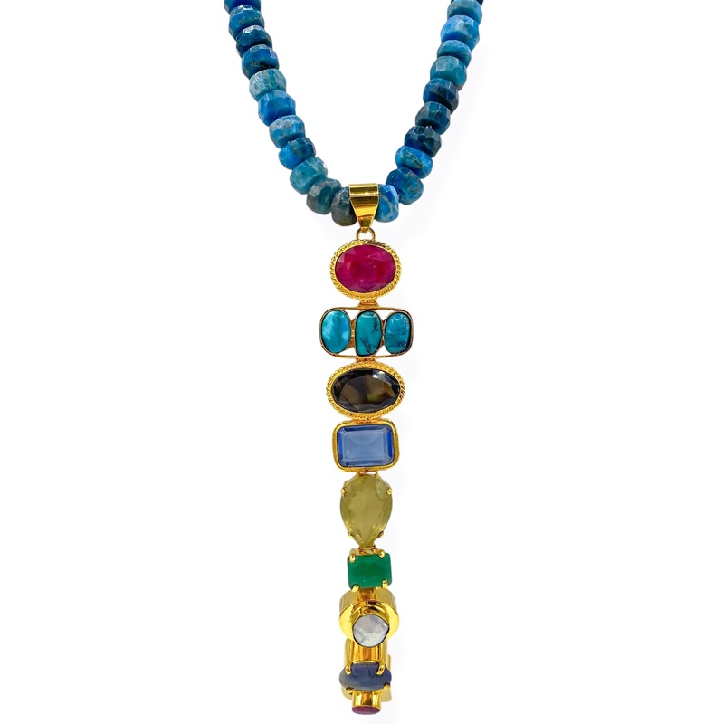 Made In The Deep South 1980s Pendant 1960s Natural Blue Apatite Necklace