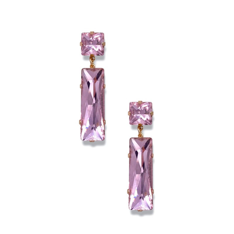 Dazzling Night Pink Glass Stone Earrings *Final Sale*