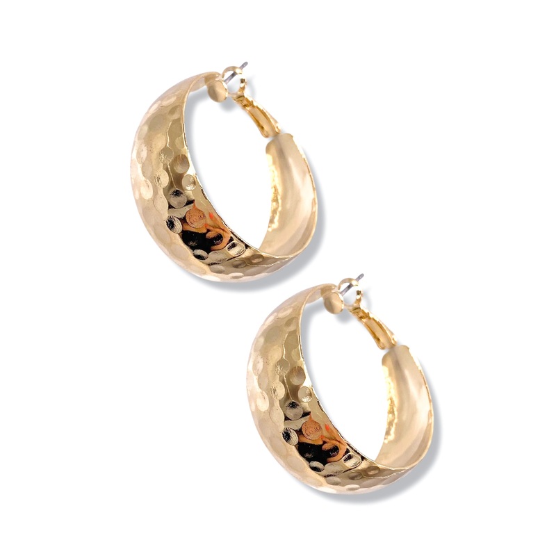 Hard To Please Gold Hammered Hoop Earrings