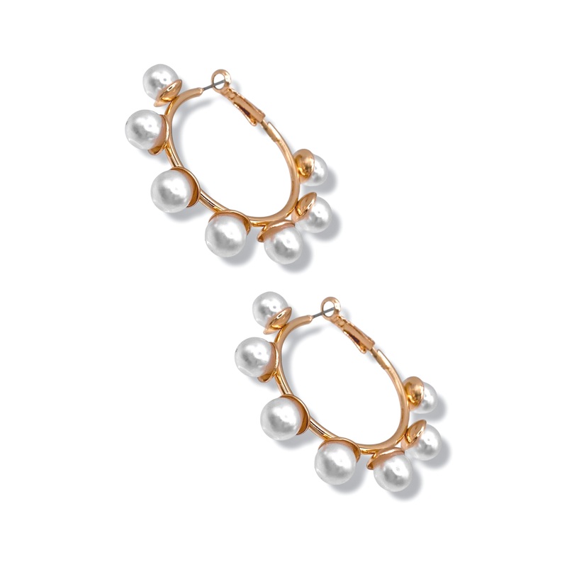 Hollie Pearl Hoop Earrings|Cream/Gold