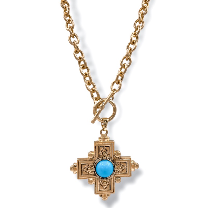 Turn It Down Pendant Necklace|Worn Gold/Turquoise