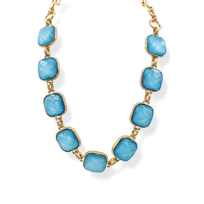 Ella Stone Linked Necklace|Aqua/Gold