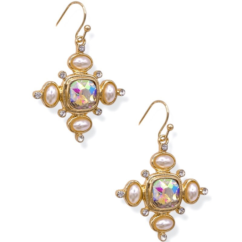 Julia Abalone Glass Stone and Pearl Earrings
