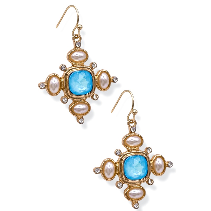 Julia Blue Glass Stone and Pearl Earrings