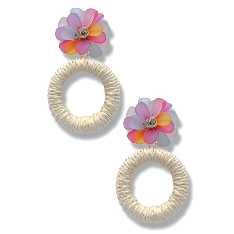 Poppy Flower Raffia Drop Earrings