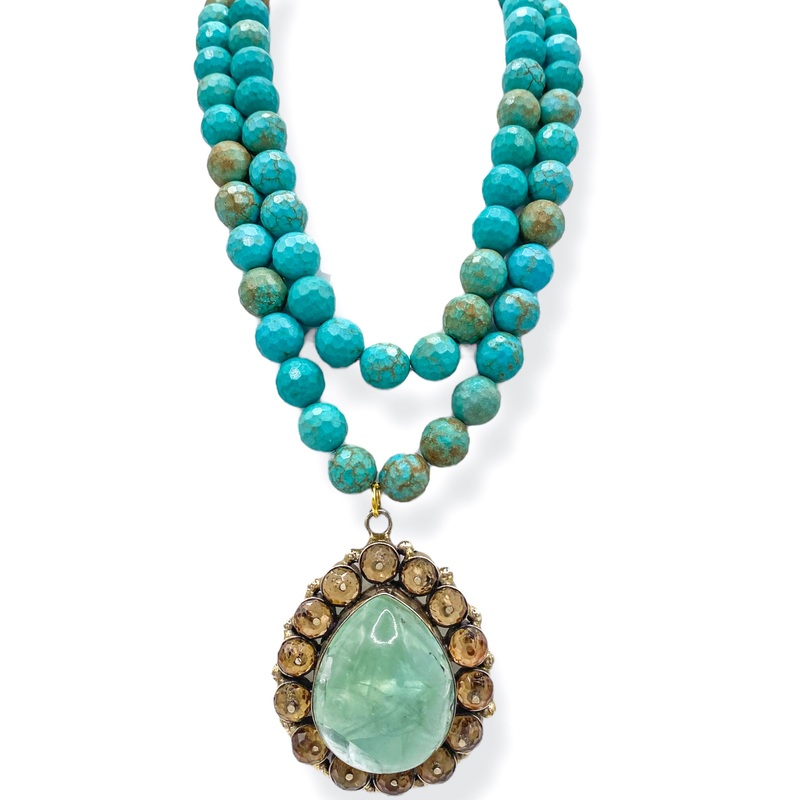 Made in the Deep South 1970s Aquamarine & Topaz Pendant 1960s Turquoise Necklace